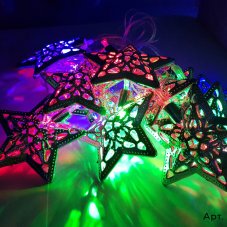 Гирлянда Нить/Пластик. Звездочка золотая 70мм RGB цвет 4м