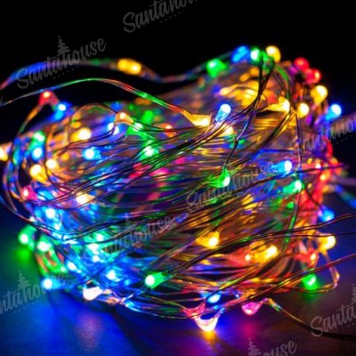 Гирлянда светодиодная на батарейках 2м тонкий металлический провод Роса Мультиколор