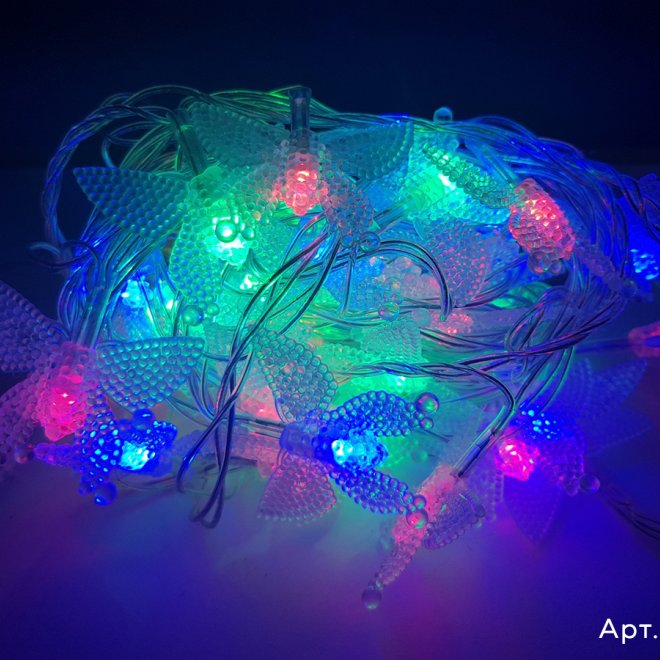 Гирлянда Нить/Бабочка, без переходника, без режимов, динамика RGB цвет 4м