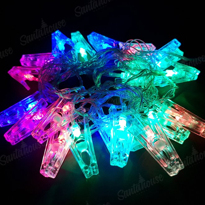 Гирлянда Нить/Прищепки, с переходником, без режимов, динамика RGB цвет 5м Гирлянда Нить/Прищепки, с переходником, без режимов, динамика RGB цвет 5м
