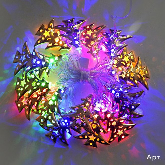Гирлянда Нить/Металл. Ёлочка золотая RGB цвет 4м