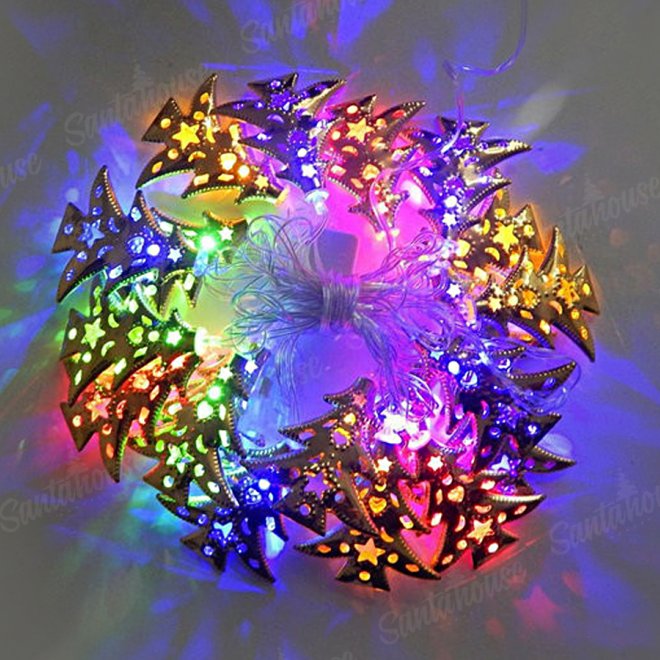 Гирлянда Нить/Металл. Ёлочка золотая RGB цвет 4м