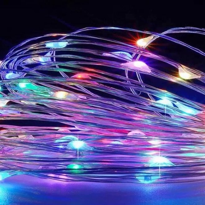 Гирлянда Роса на батарейках, металлический провод, 10м., мультиколор, IP65